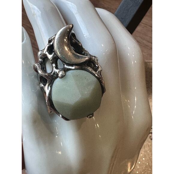 Rare Mania Mania 925 Silver Amazonite Crescent Moon Chunky Statement Ring SZ. 8 - Picture 14 of 16